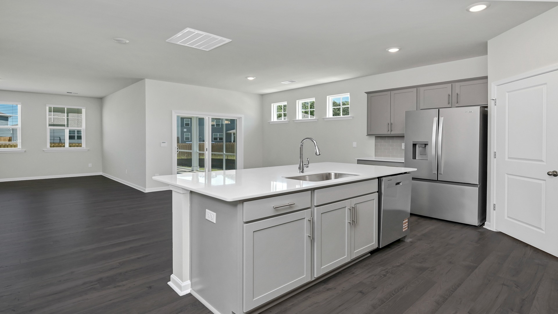 Dover floating island overlooks dining and living areas