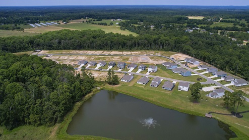 New construction community with pond front lots
