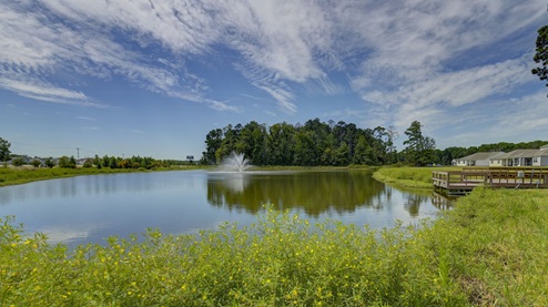 Community pond with fountain