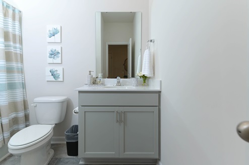 Bathroom 2 with gray cabinetry