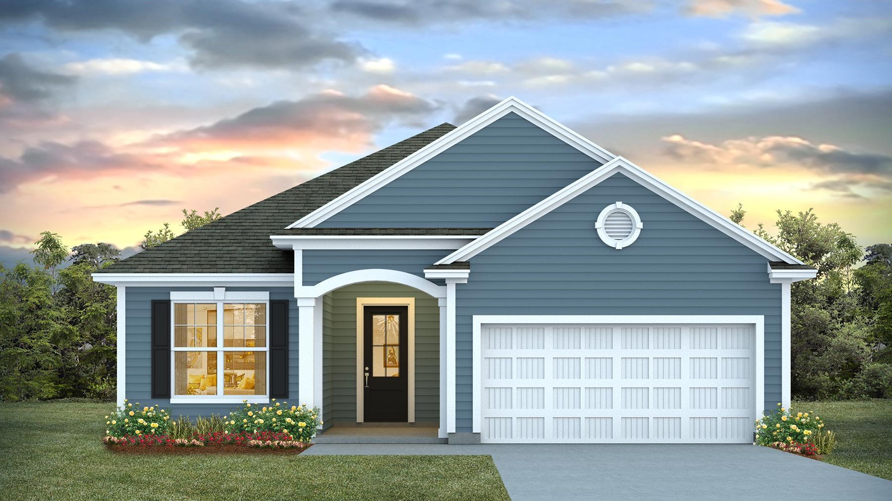 Eaton L floorplan with a 2-car garage and Hardie Plank siding