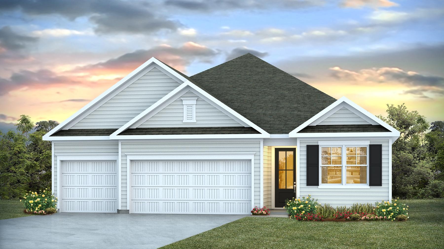 Madison A elevation with a 3-car garage and Hardie Plank siding in Lake Tide Summit