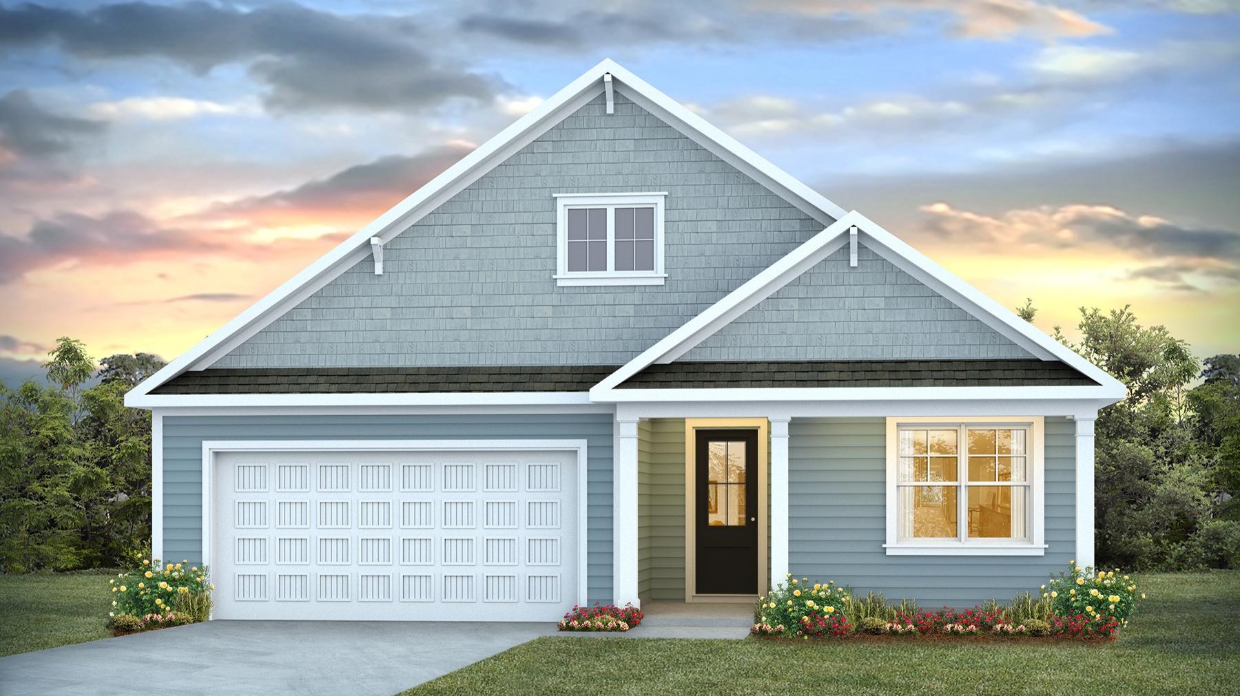 Litchfield C elevation with a covered front entry and covered back patio