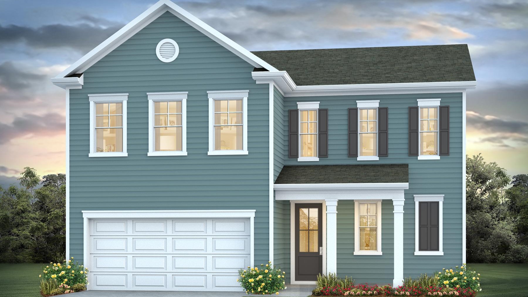 Belfort Elevation A in Lake Tide Summit with a 2-car garage and covered front porch