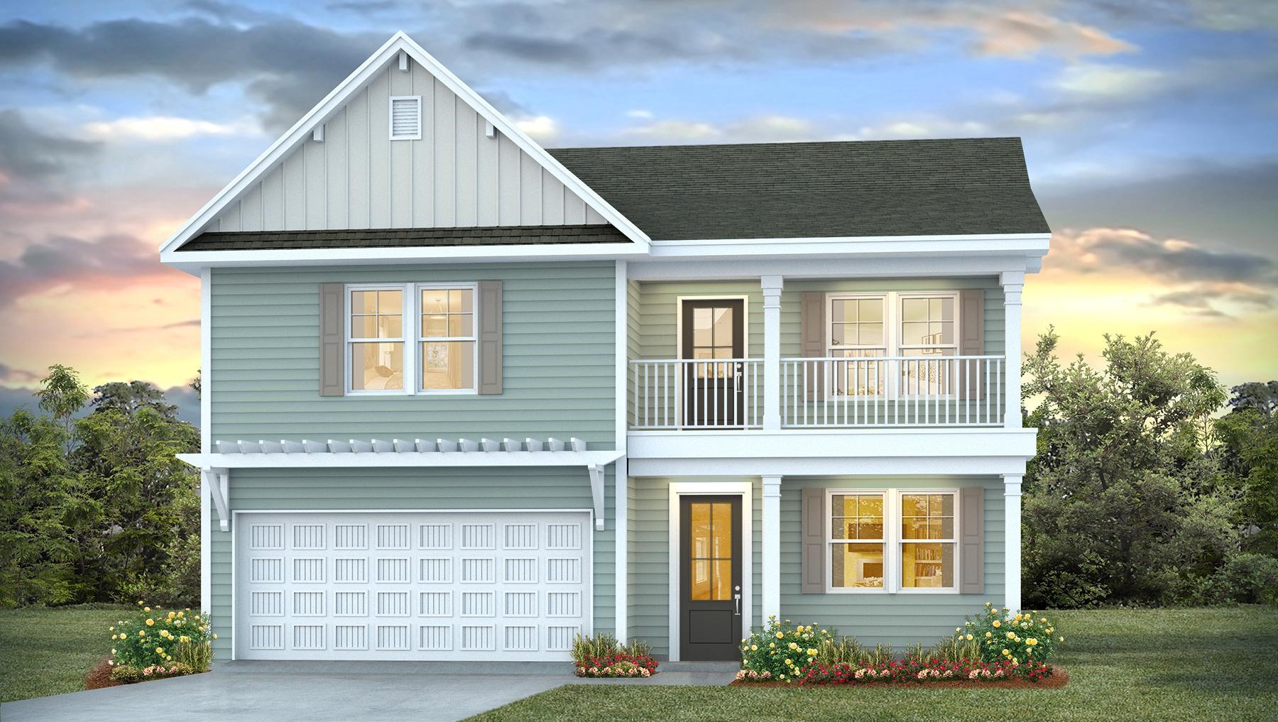 Two-story Tillman floor plan for sale in Chapin with Hardie Plank siding and double stacked front porches