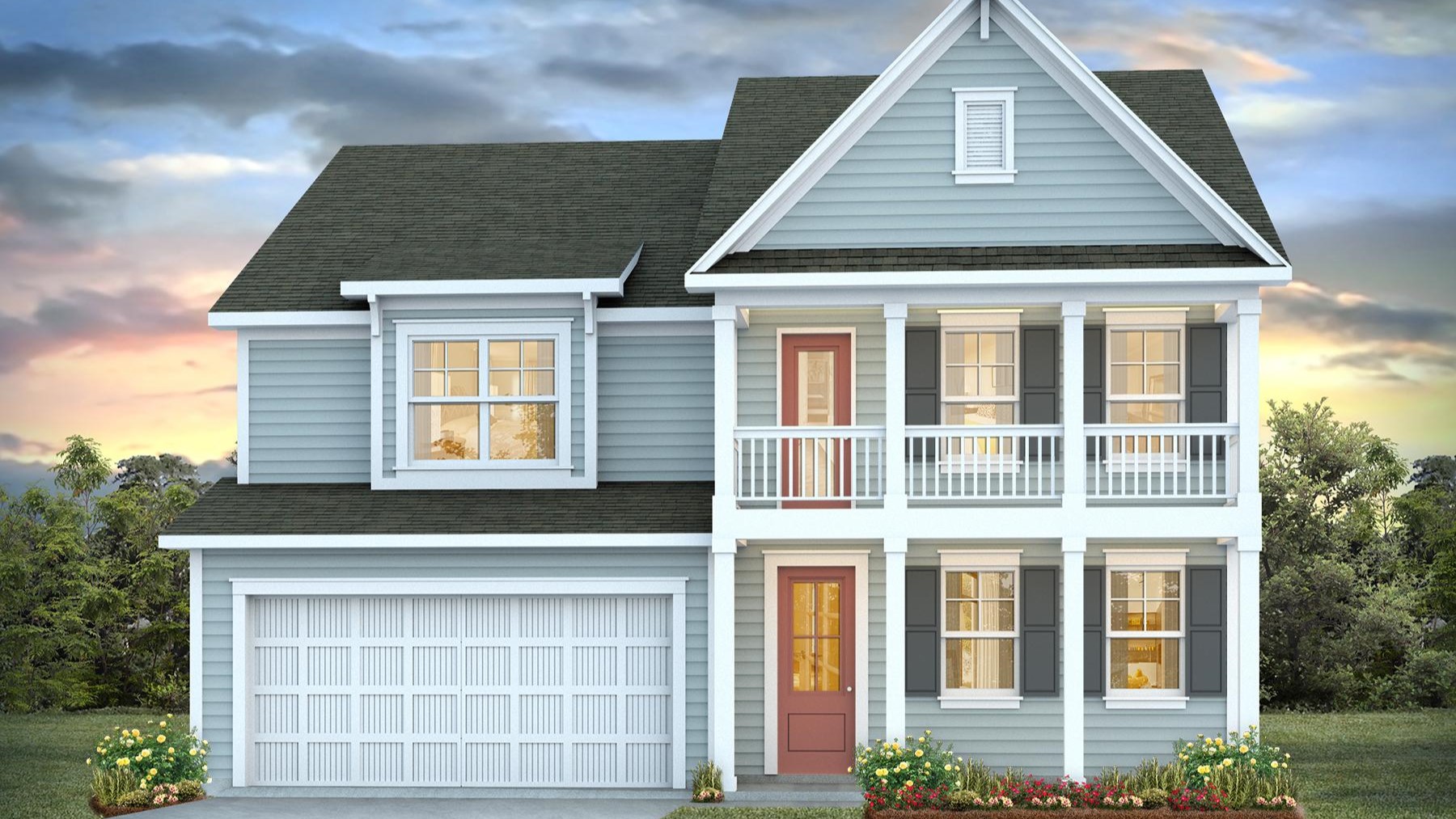 Two-story home with stacked front porches for sale in Lake Tide Summit in Chapin, SC