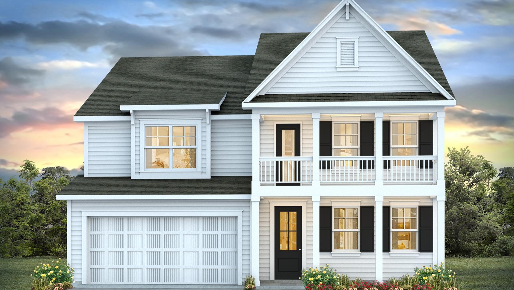 Harbor Oak elevation C with double stacked front porches