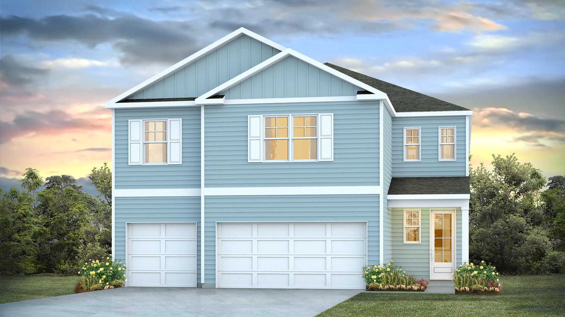 Glencoe elevation A with a 3-car garage and Hardie Plank siding
