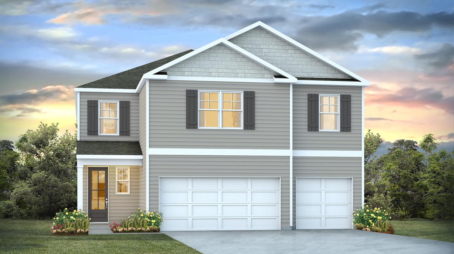 Elevation B of the new construction Glencoe in Lake Tide Summit with a 3-car garage