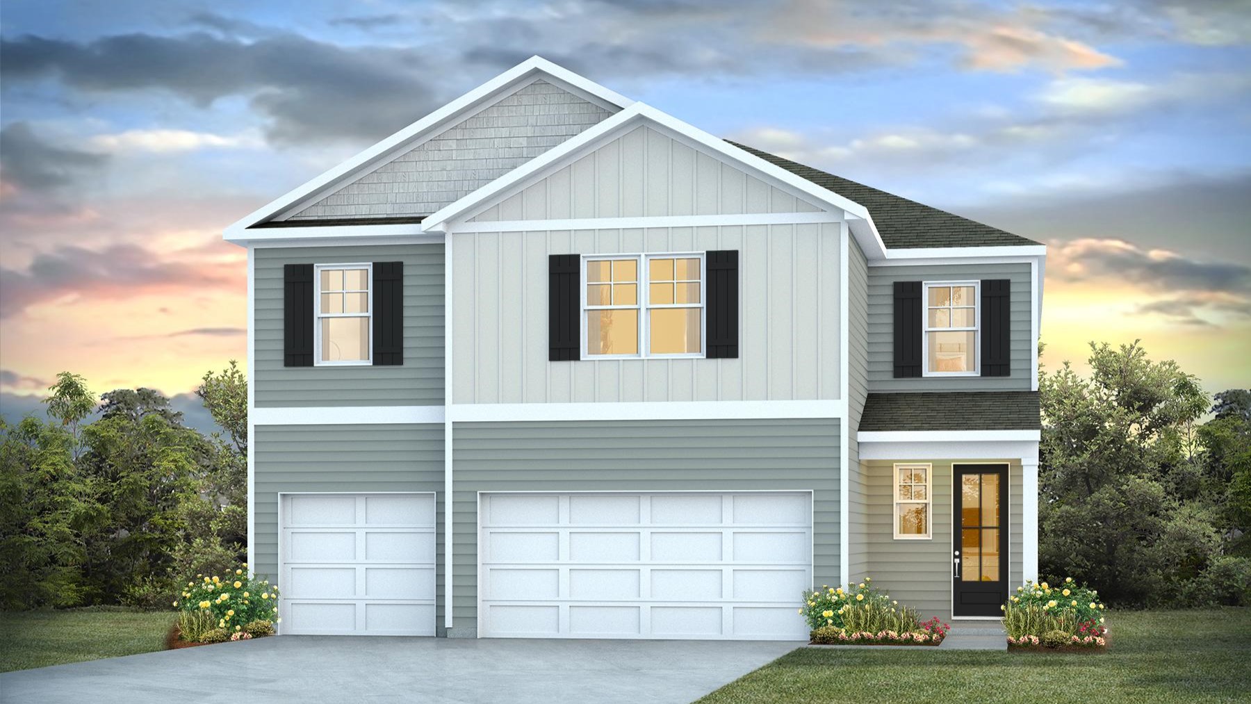 Glencoe elevation S with 3-car garage, two-stories, and 5 bedrooms.