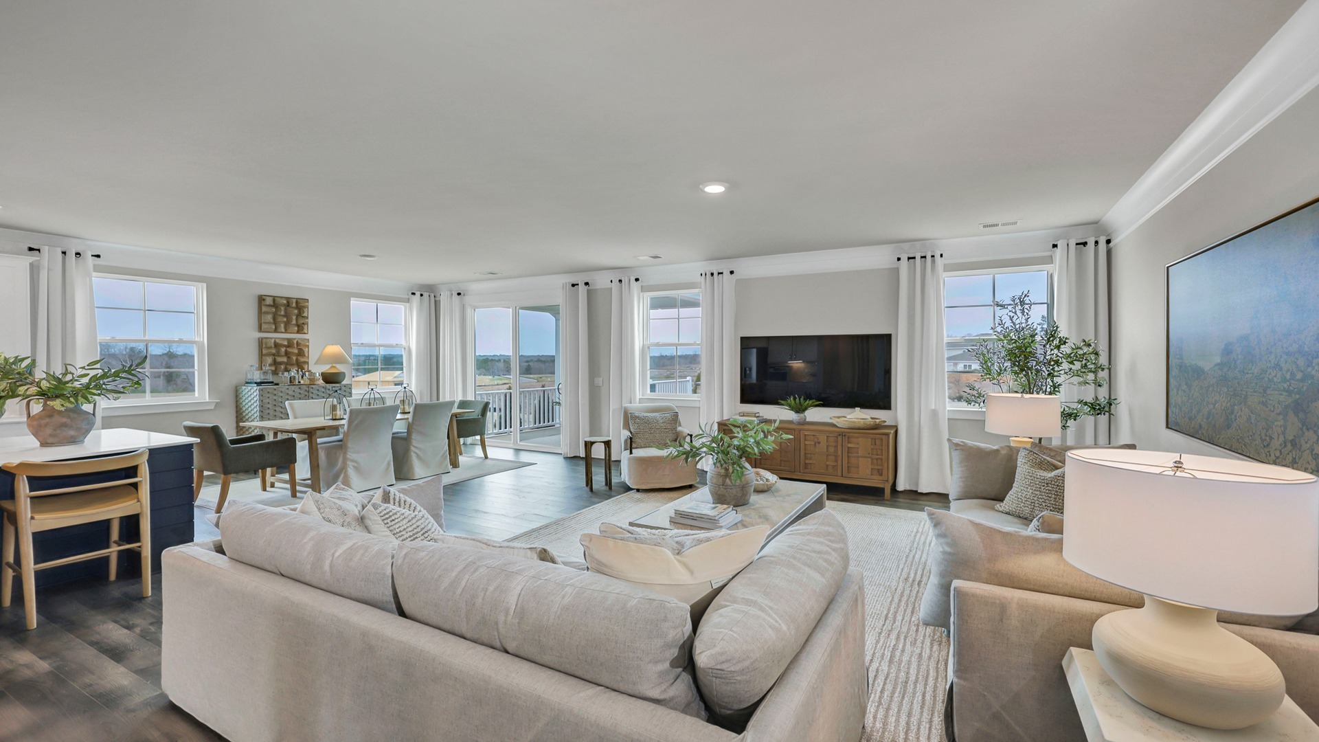 Living area leads to downstairs bedroom