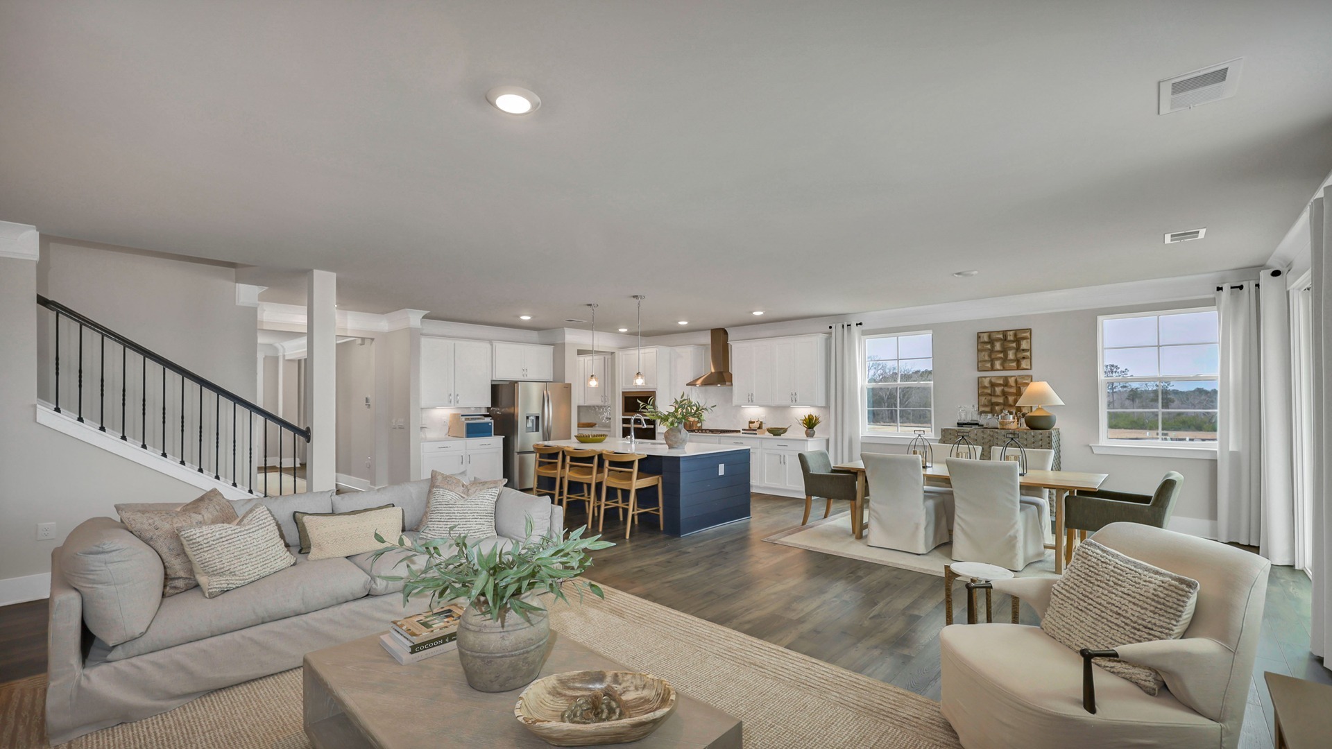 View of kitchen and dining space from living area