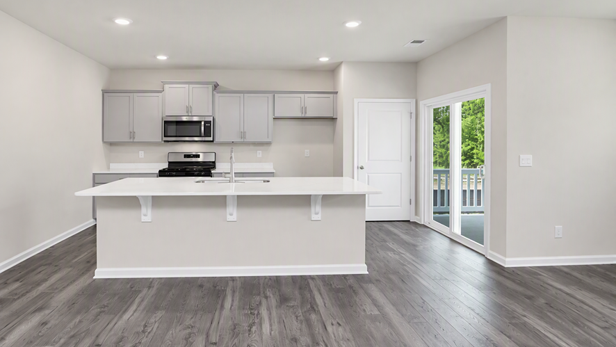 Kerry kitchen with gray cabinets and white quartz countertops in Gates Village neighborhood