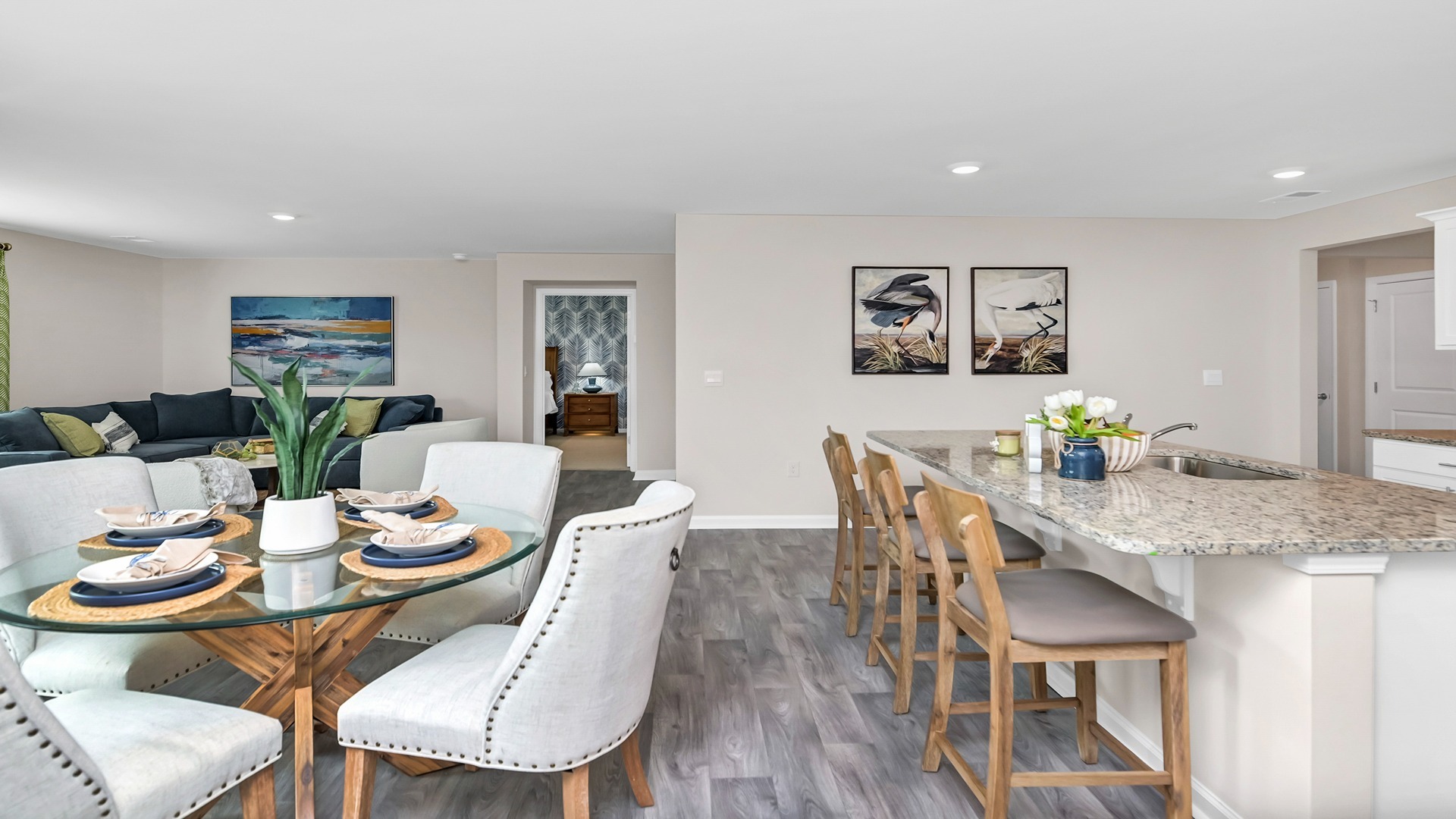 Lots of seating in the kitchen and dining areas