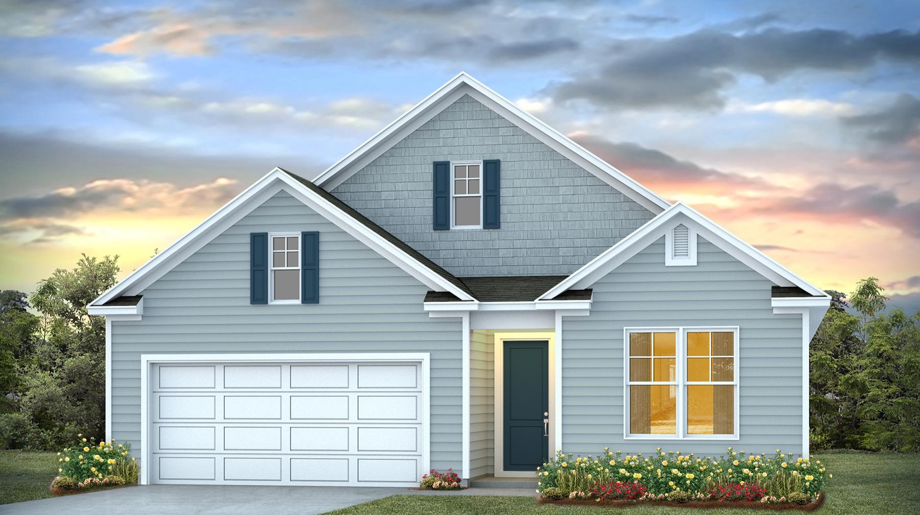 The Dover A elevation with a 2-car garage