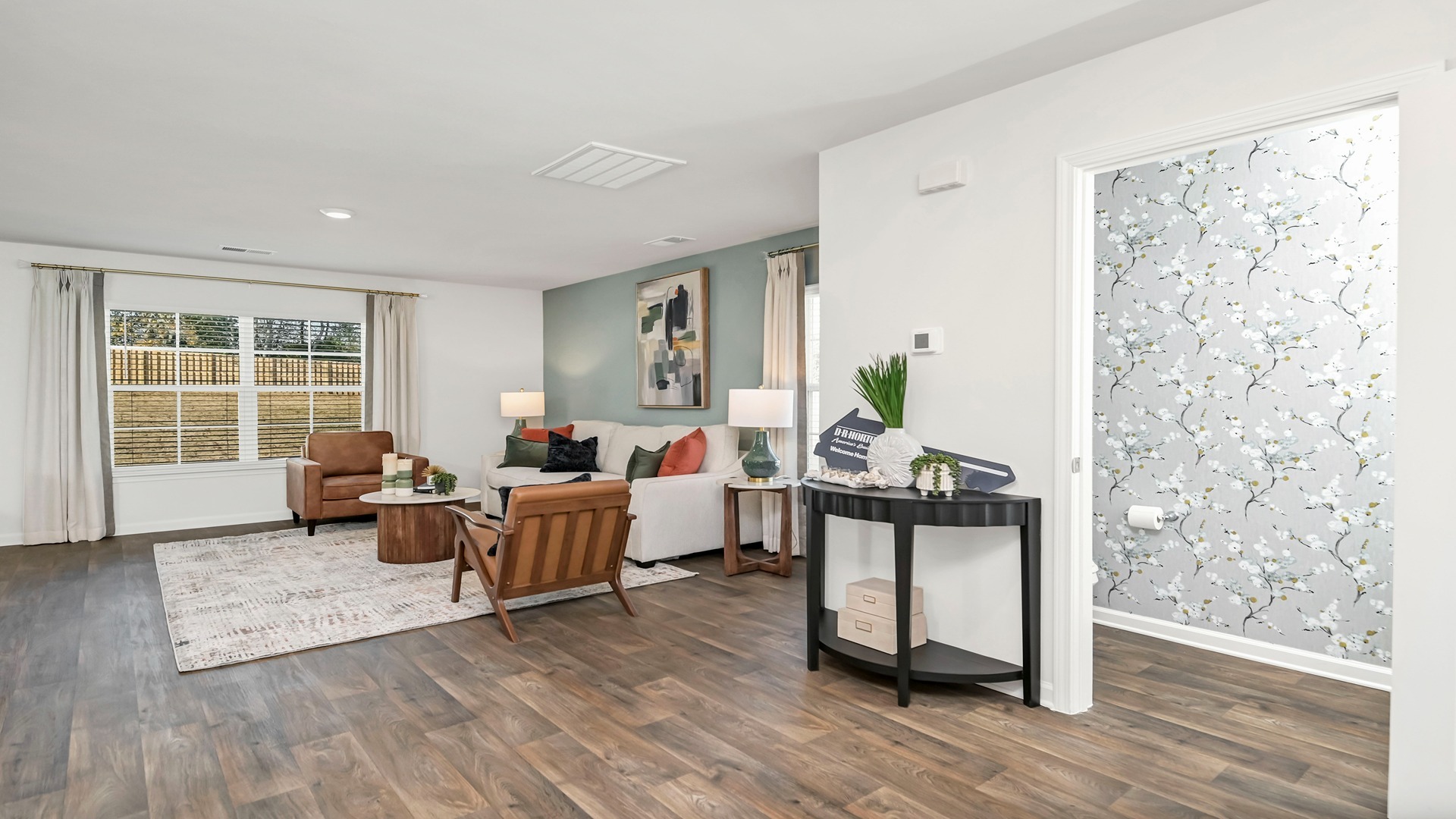 Living area and powder room