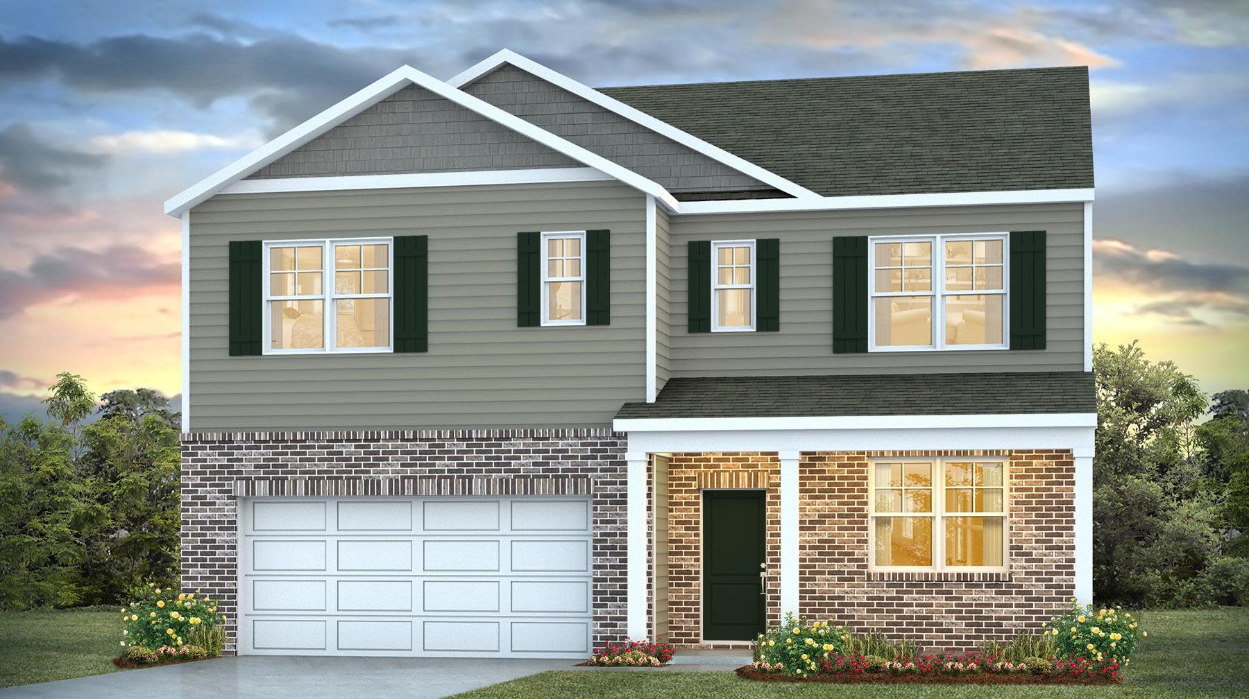 Hayden F elevation with brick and a front porch