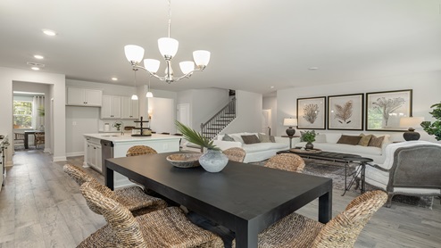 Open concept dining and living areas.