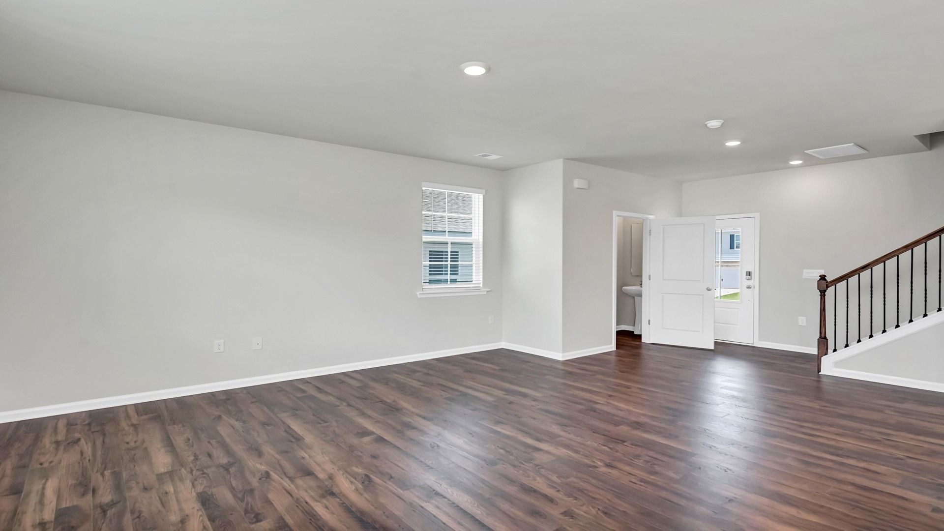 Living area and access to upstairs