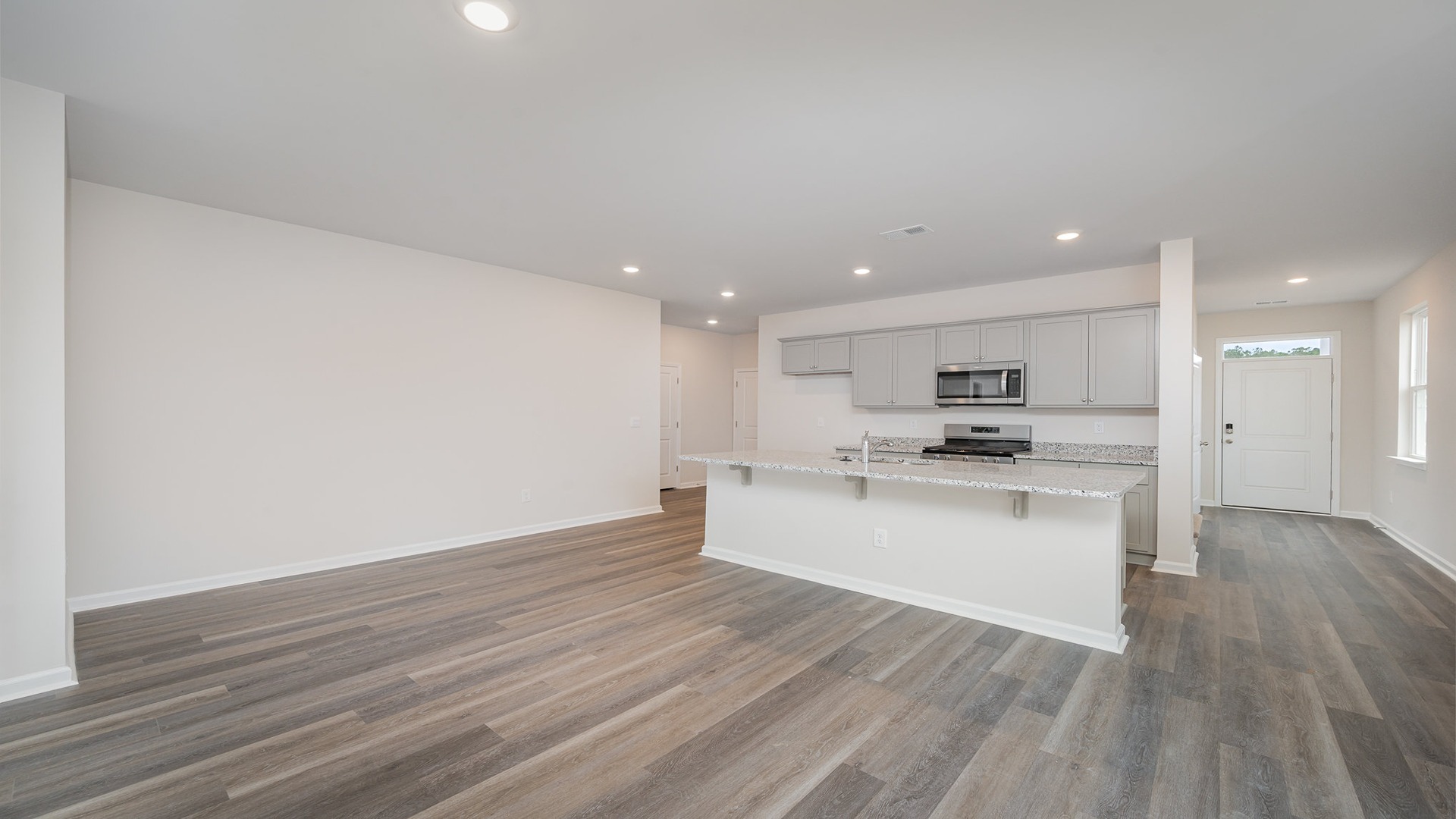 Space for barstool seating at floating island.