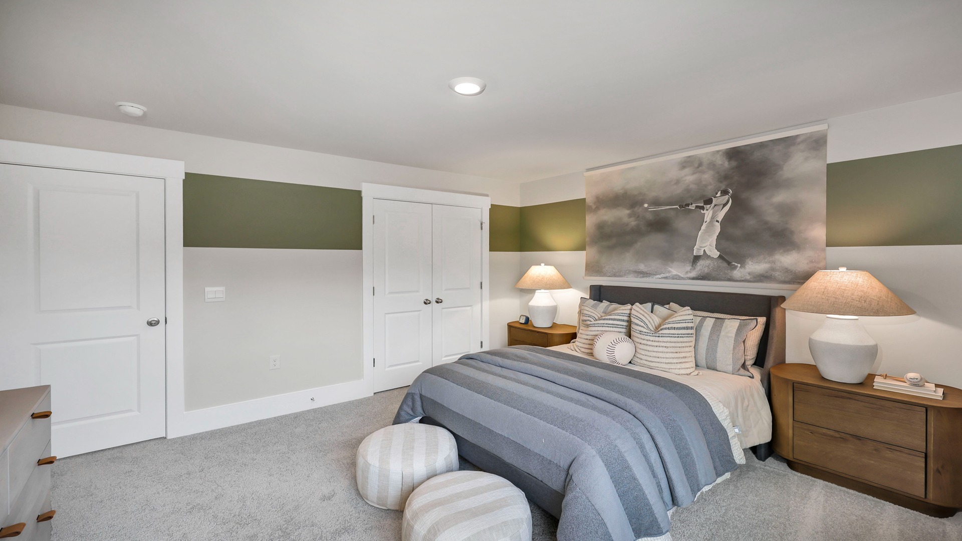 Carpet flooring in bedroom 2 and French closet doors