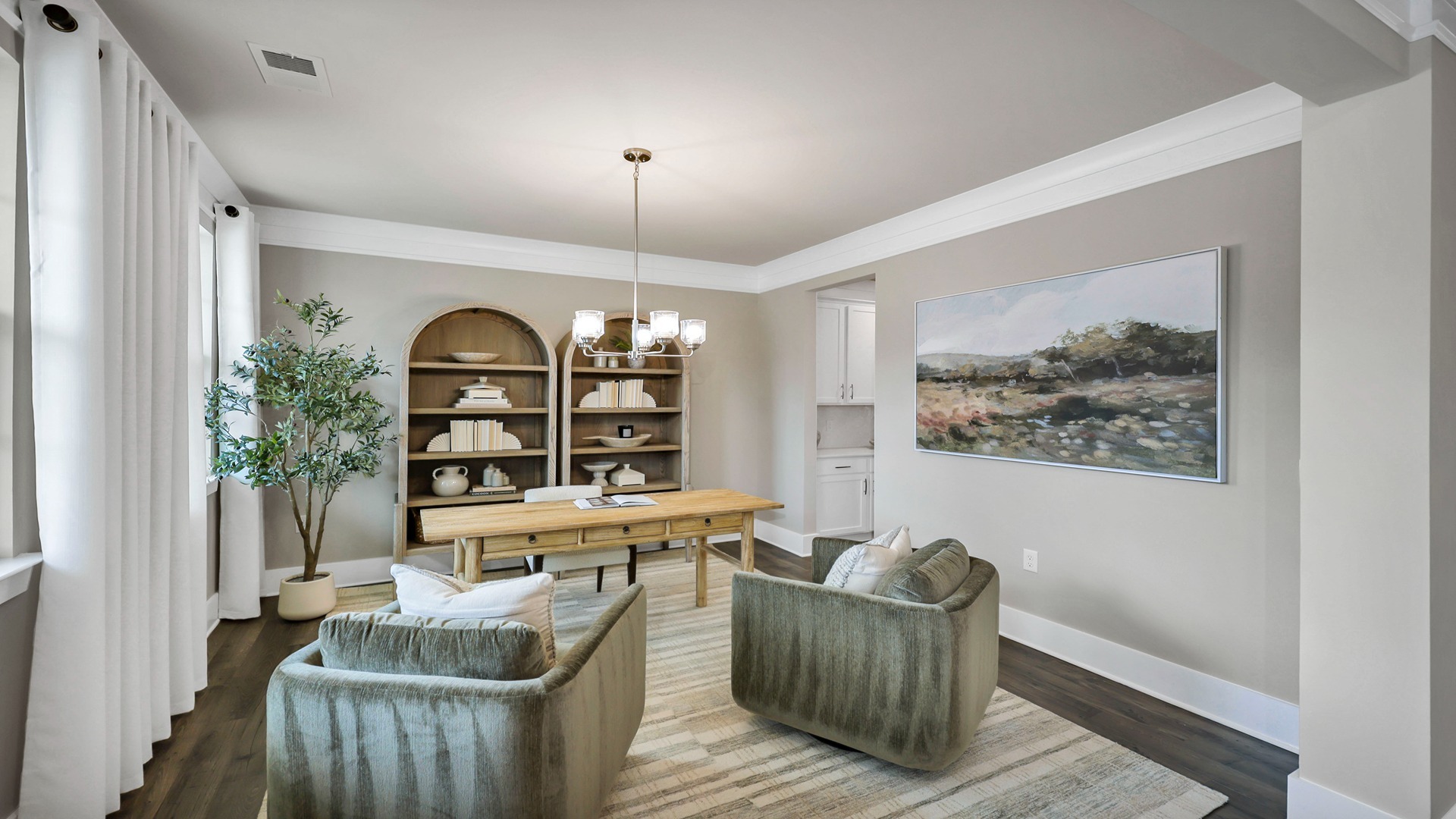 Flex space staged as a home office