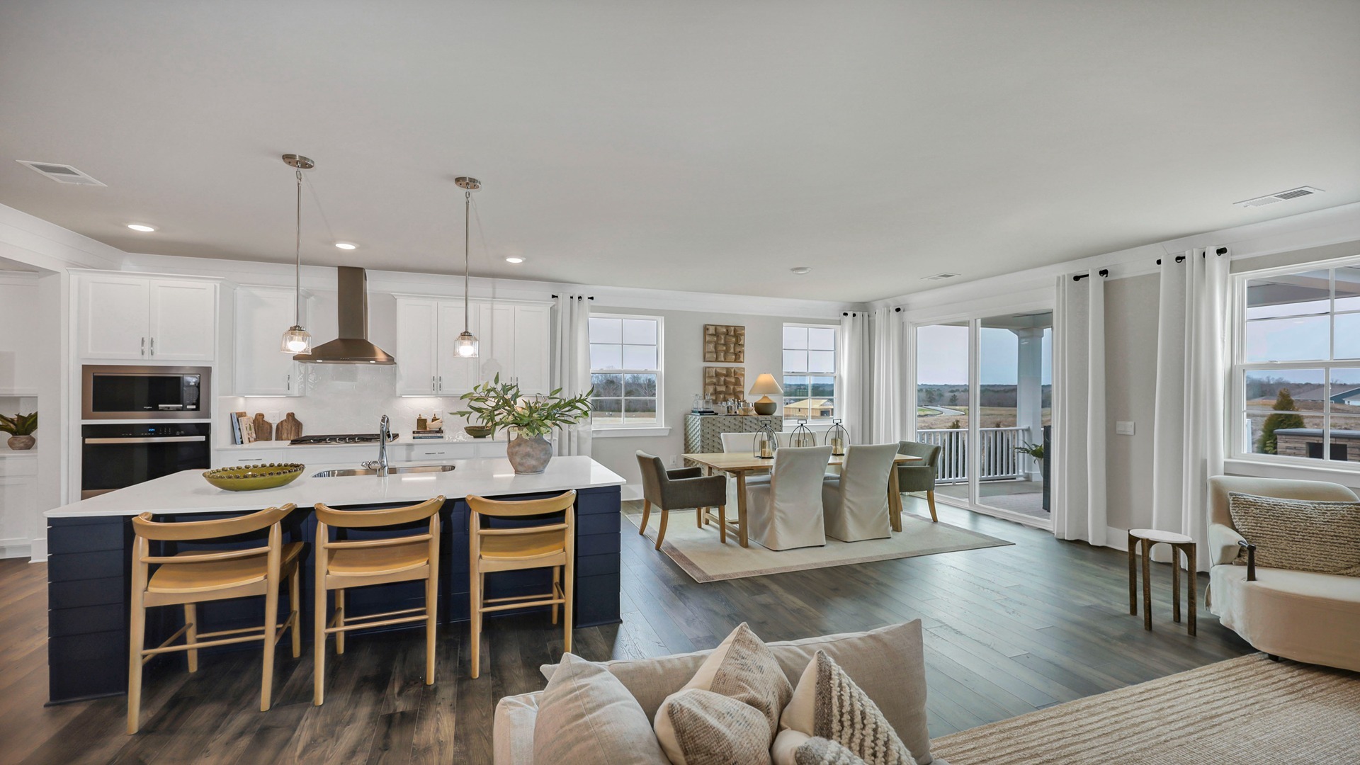 Space for barstool seating at floating kitchen island