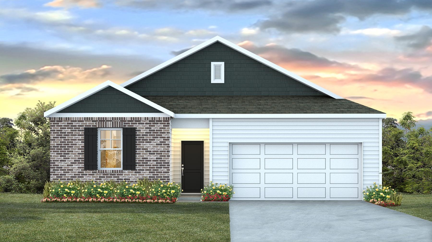 Ranch-style Kerry floorplan with partial brick siding