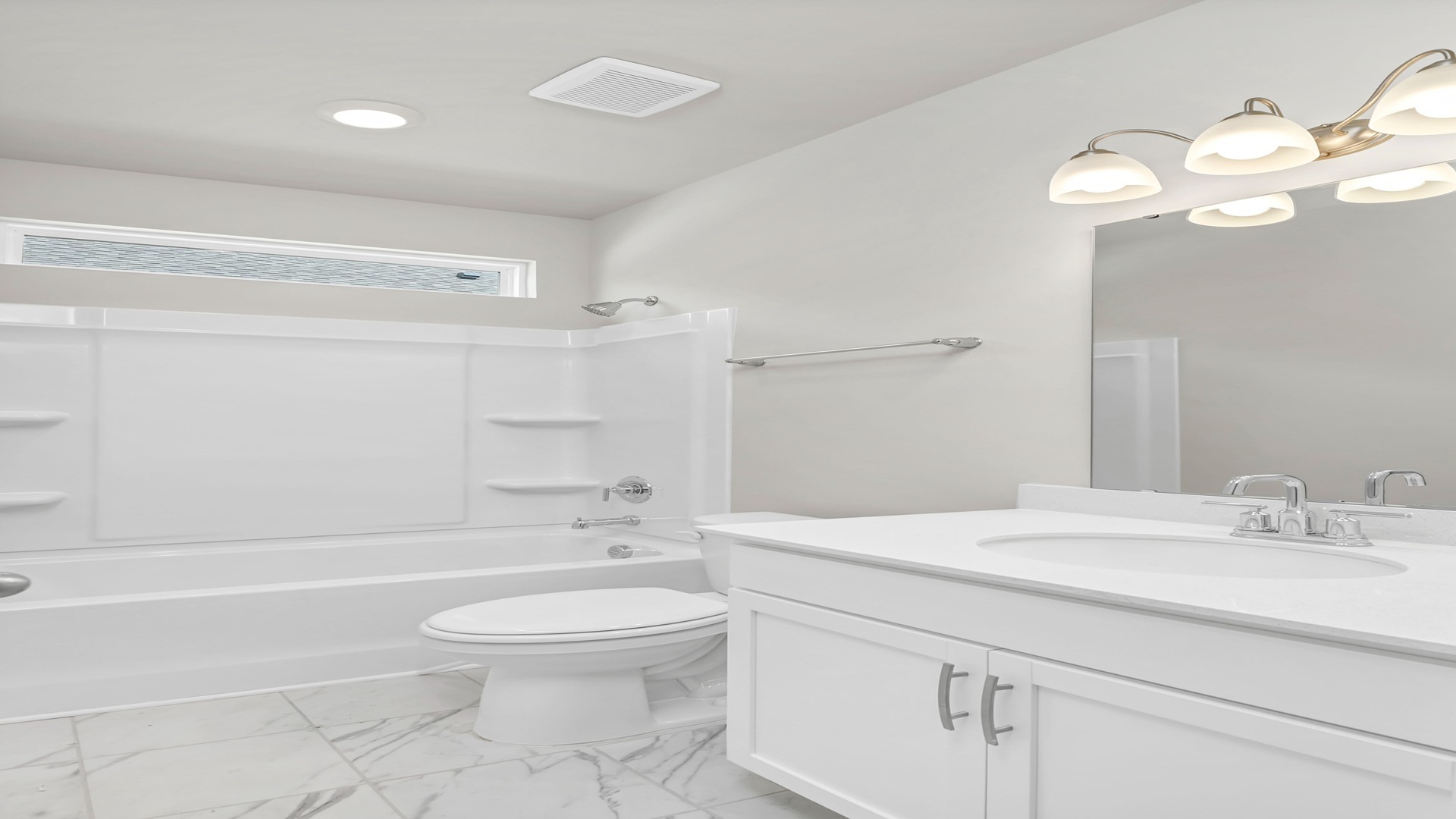 The full bathroom is located across from bedroom 2 and 3.