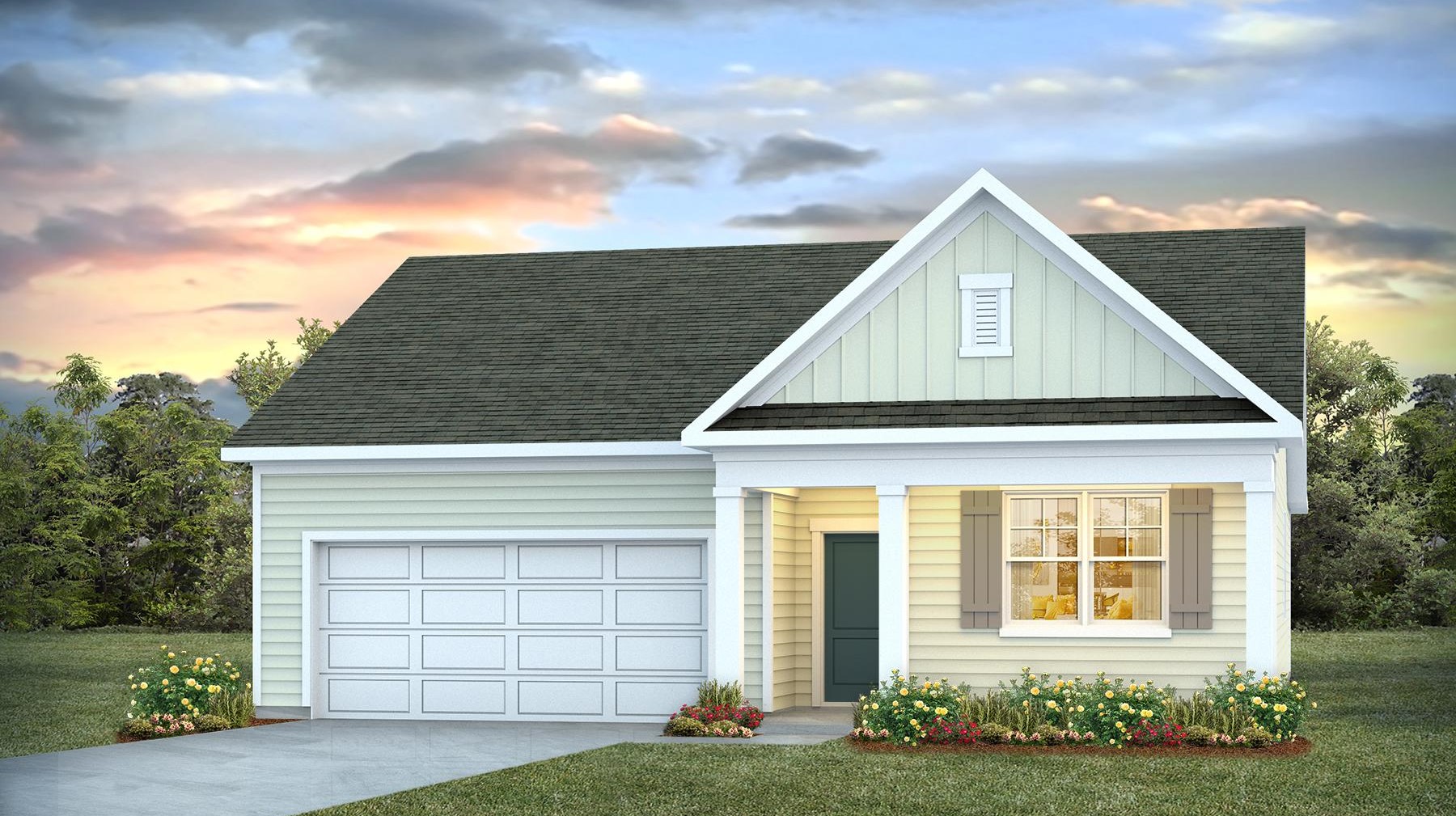 Ranch home for sale in Livingston Woods with a covered front porch and Hardie Plank siding
