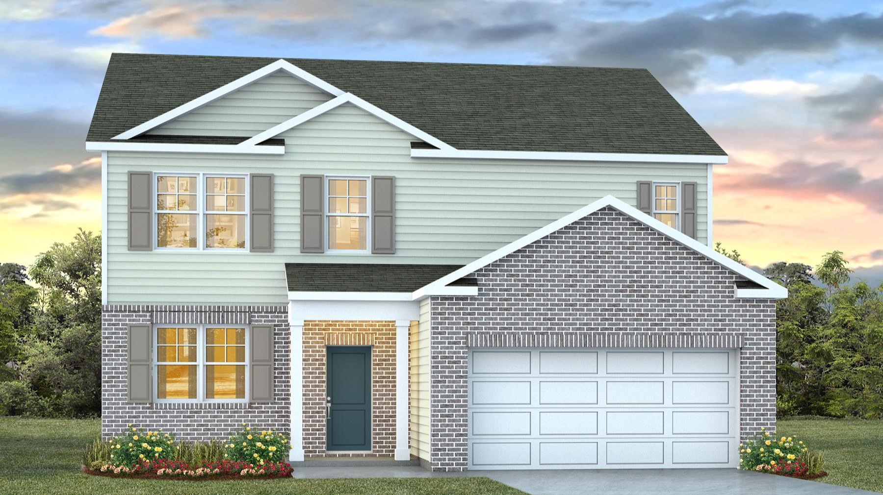 Welcome to the two-story Elle floorplan in Livingston Woods with partial brick siding and a 2-car garage