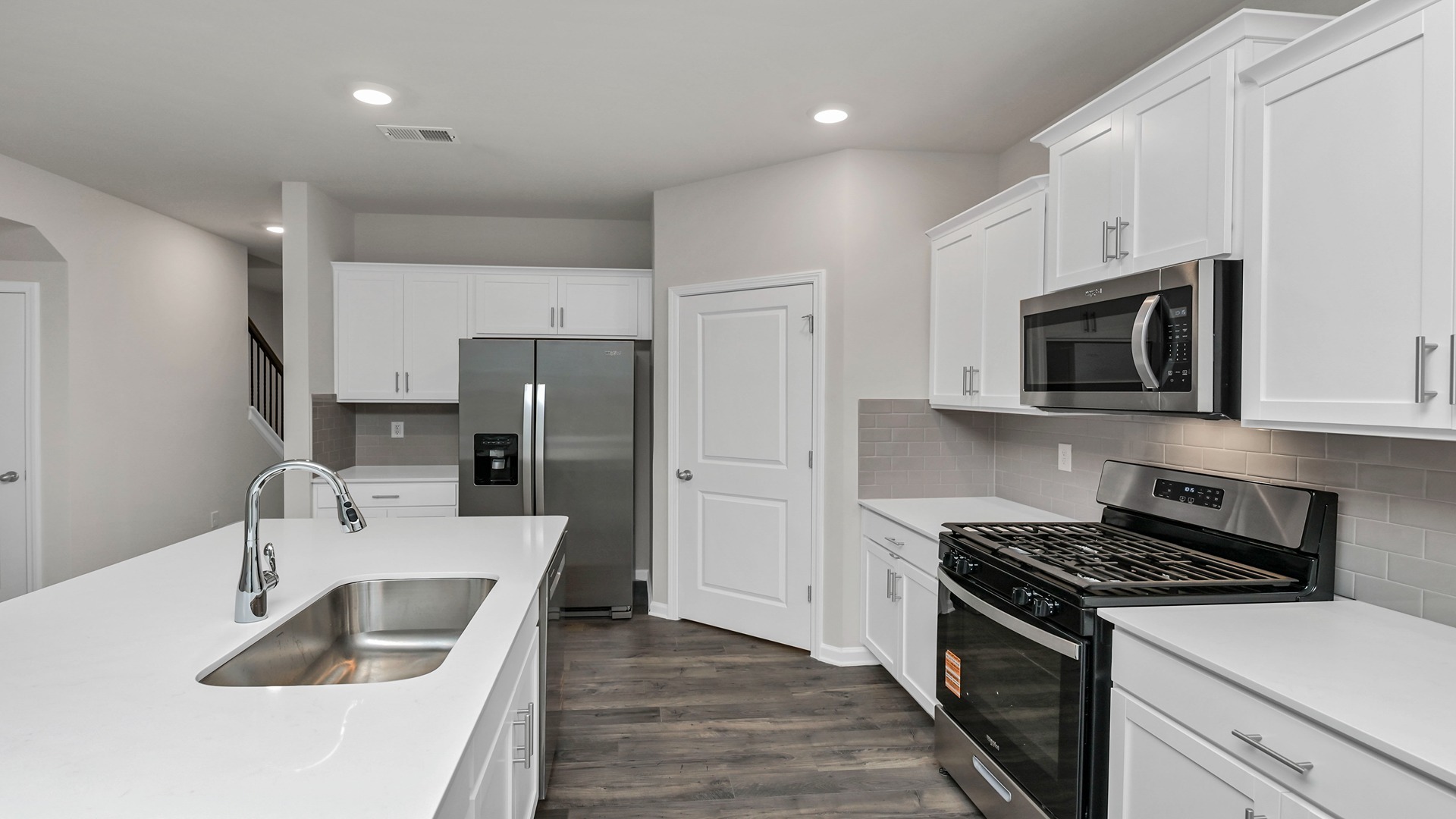 Stainless-steel appliances in the kitchen