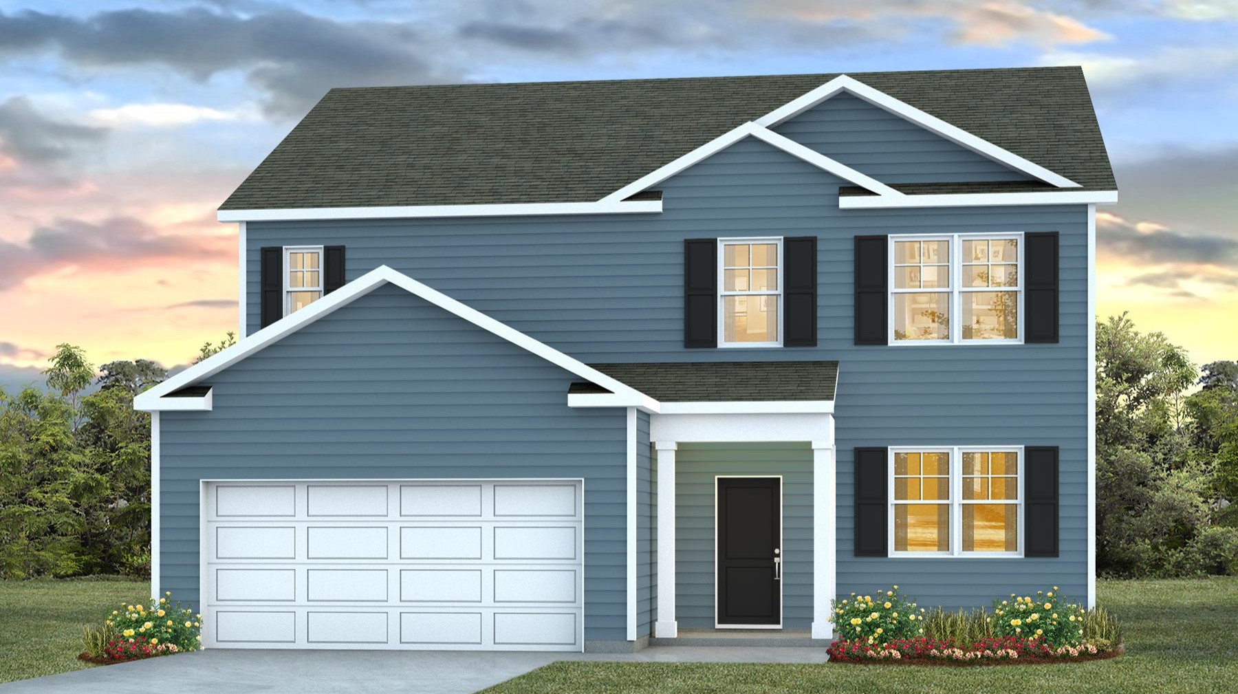 Elle Elevation A with two-stories, Hardie Plank siding, and a 2-car garage