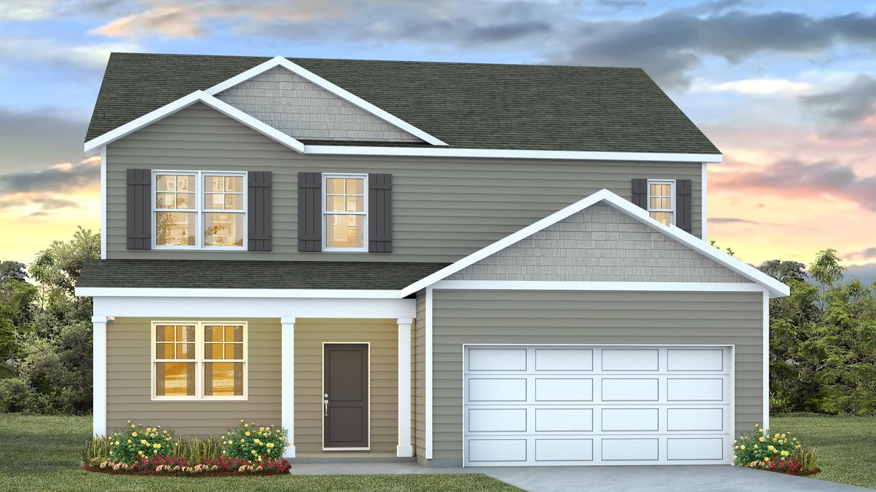 Covered front porch on the Elle elevation B in Livingston Woods