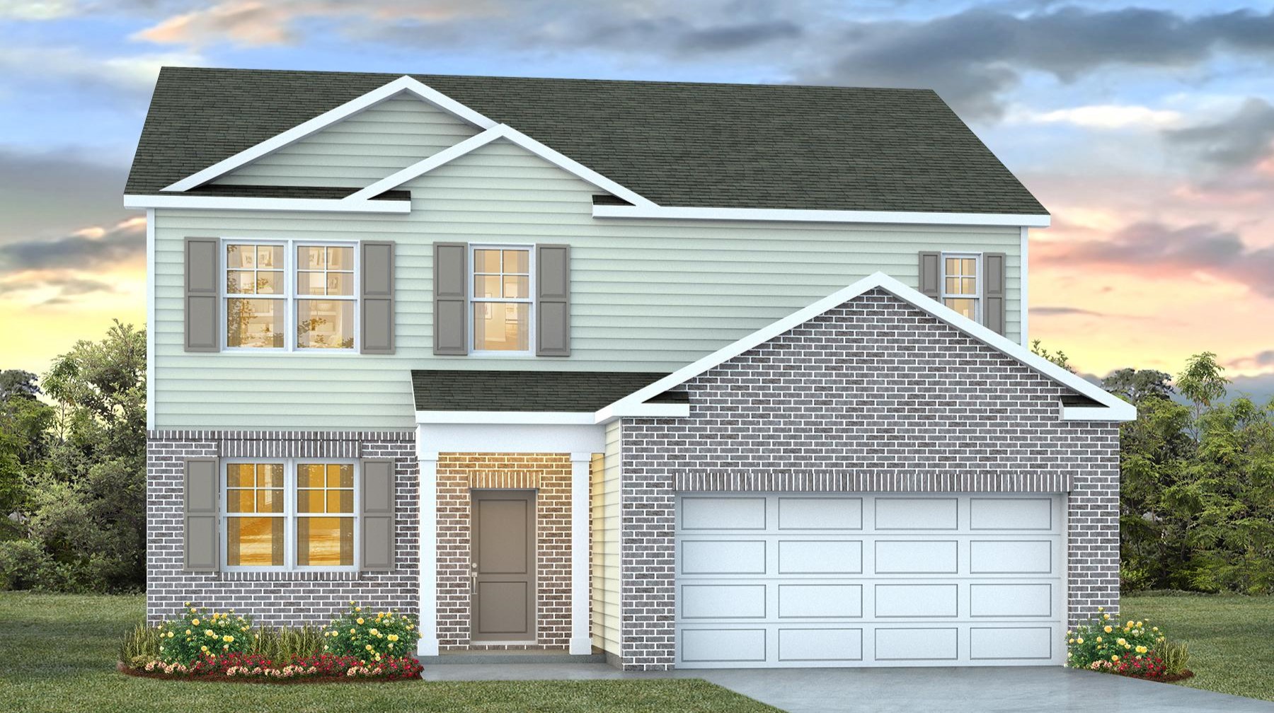 Hardie Plank siding and partial brick on Elle Elevation E