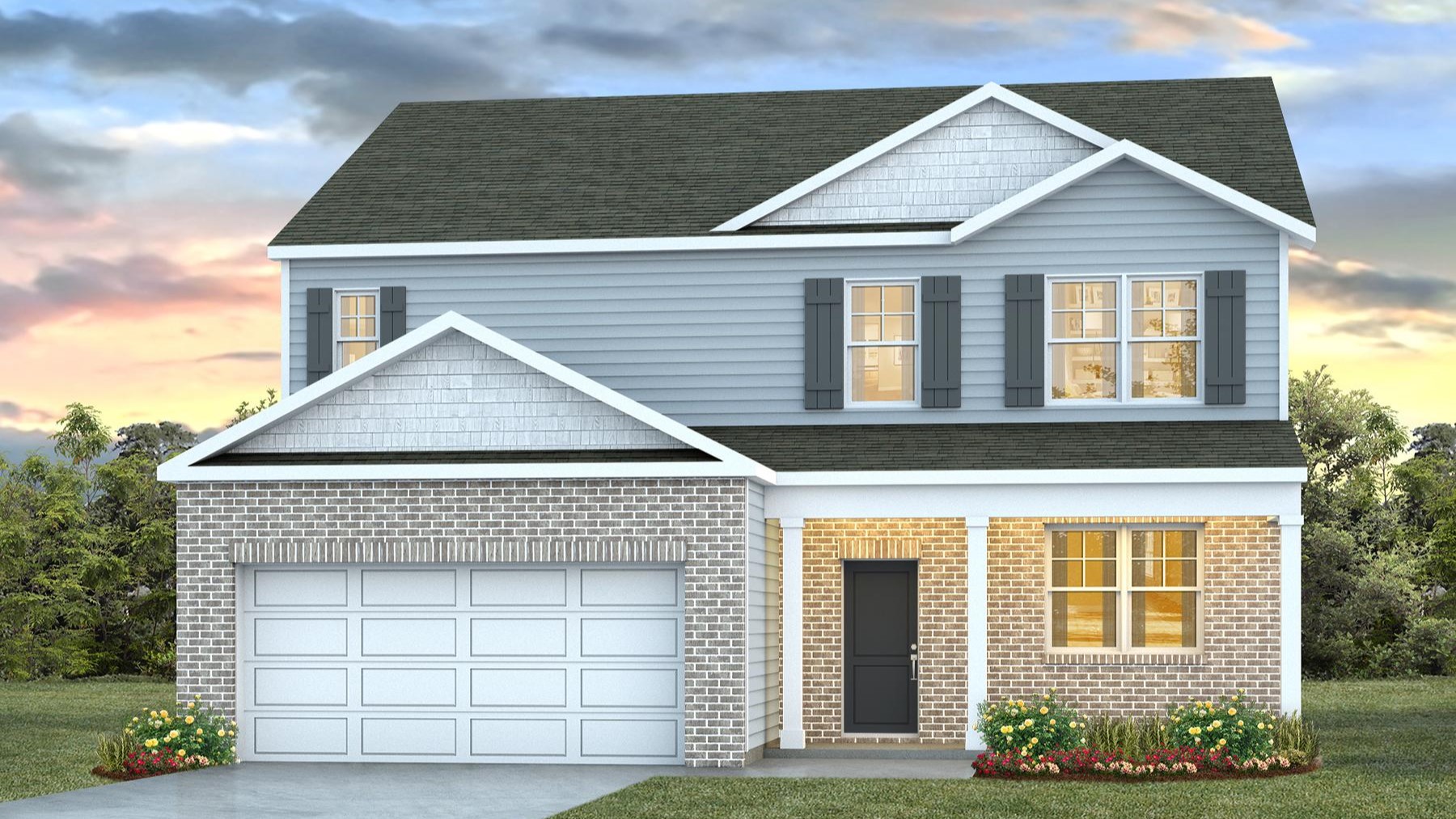 Covered front porch and partial brick siding on Elle Elevation F in Irmo, SC