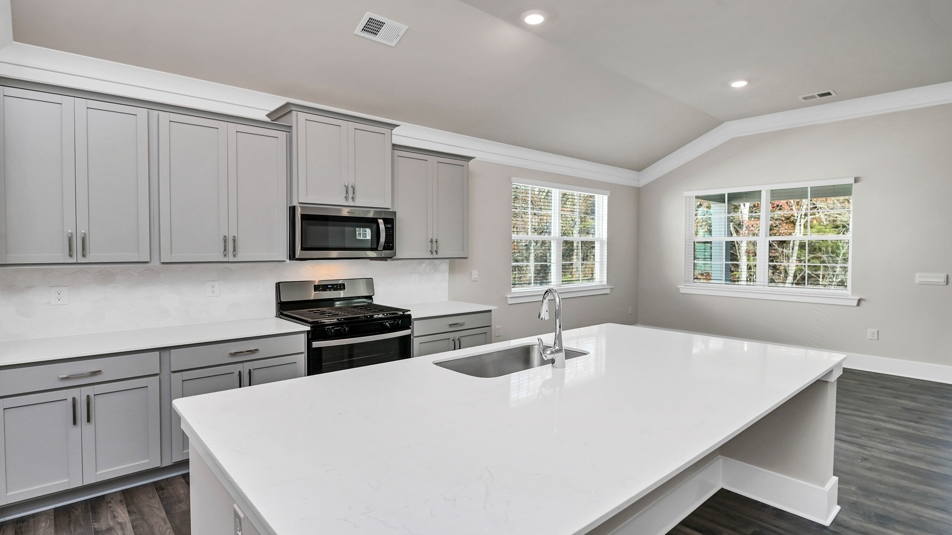 Floating kitchen island with sink on it