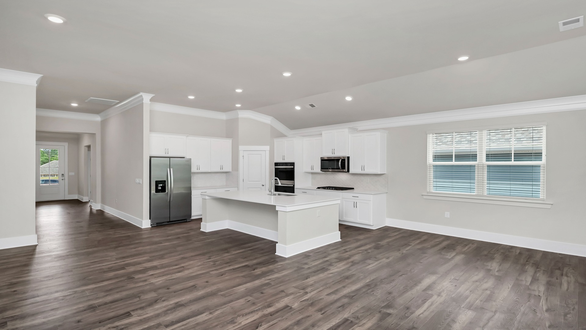 The front foyer of the Litchfield opens up into the kitchen area