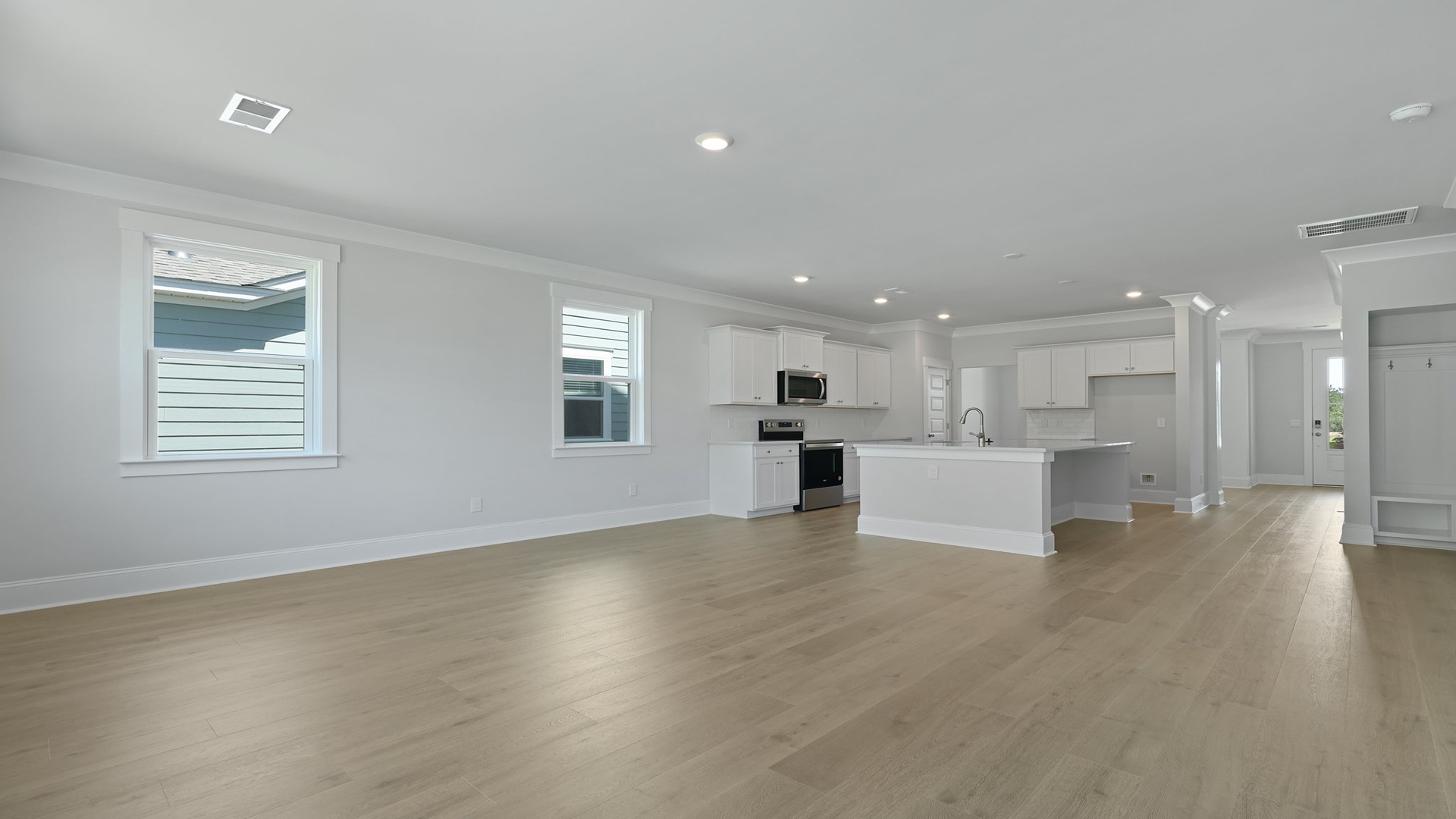 Open kitchen and living areas