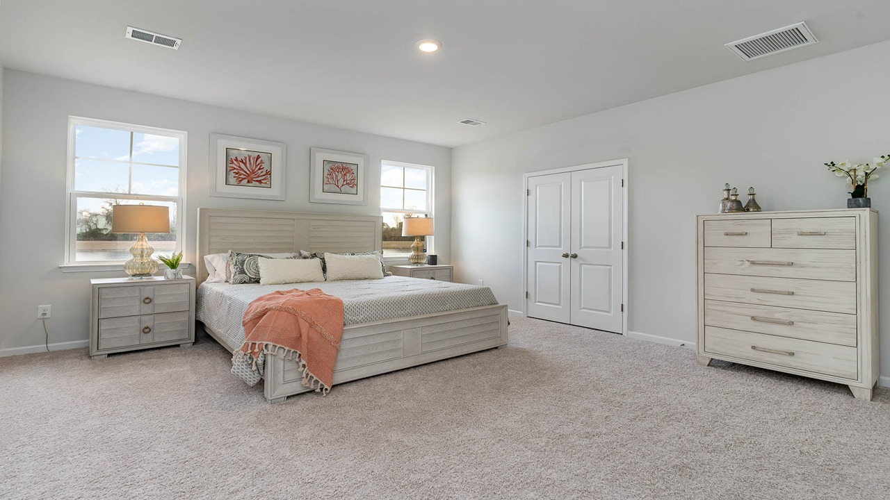 Spacious primary bedroom downstairs with natural light