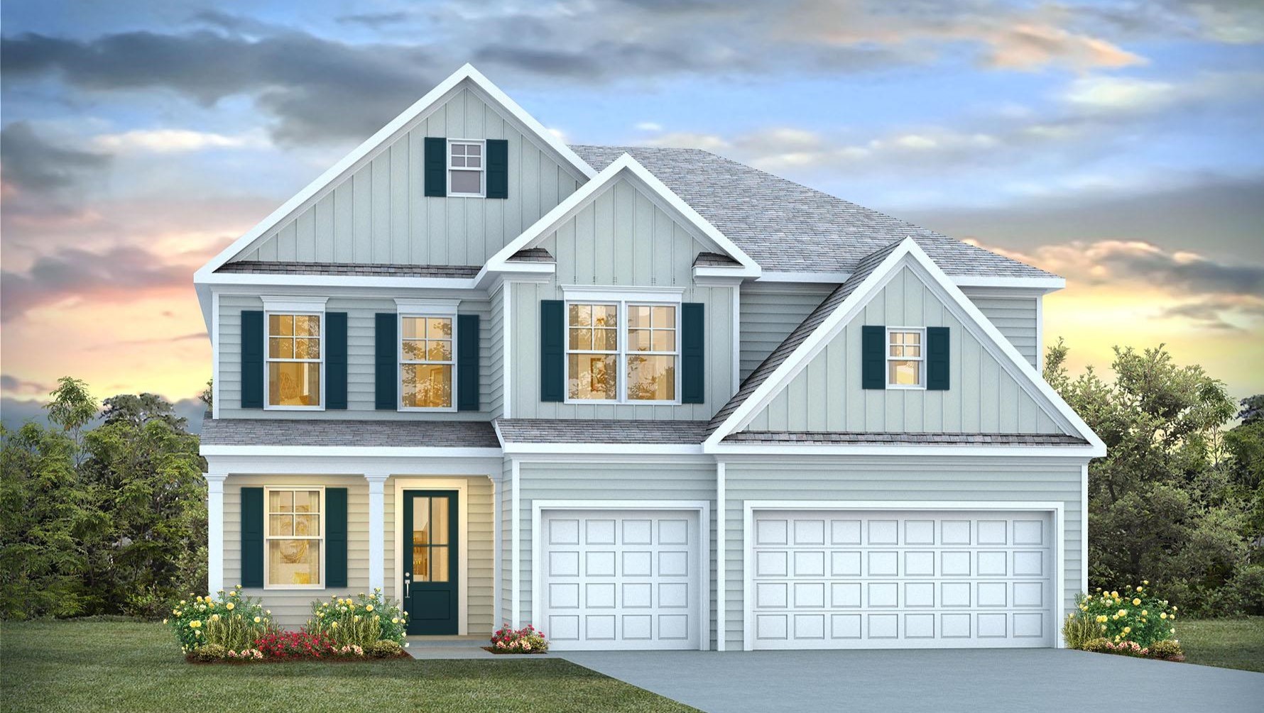 Two-story home with 5 bedrooms and 4 bathrooms and Hardie Plank siding.