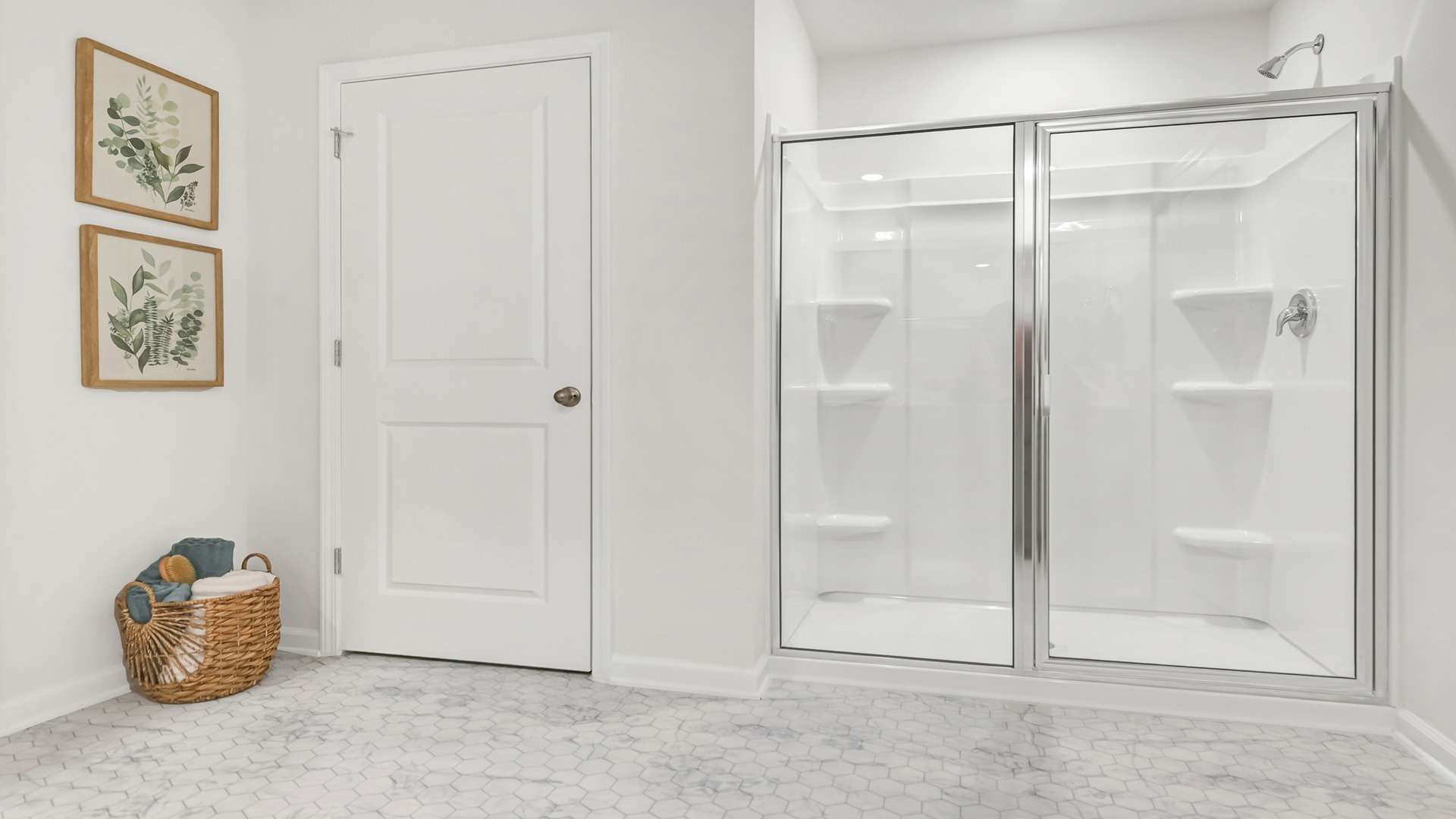 Stand-up walk-in primary shower with glass front
