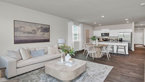 The living dining and kitchen areas are all open concept design.