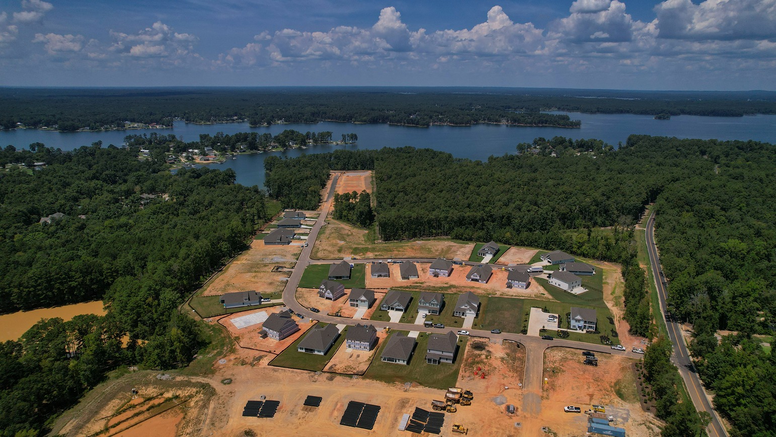 Aerial views of Lake Murray near Shell Pointe community with homes for sale right near the lake