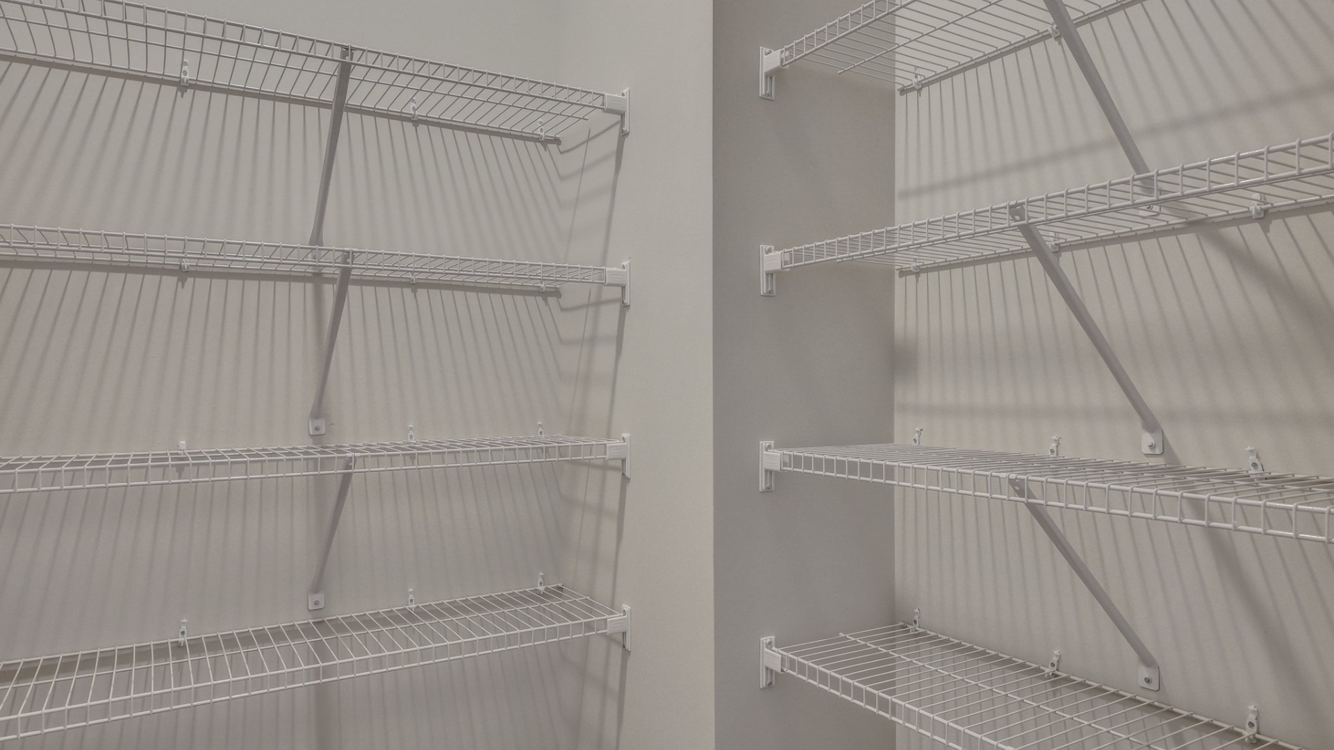 Spacious kitchen pantry with wire shelving