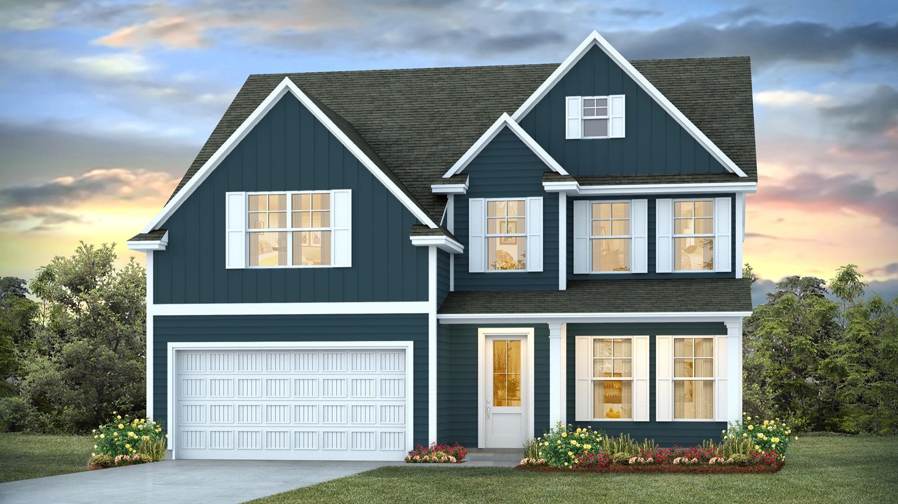 Forrester C elevation with a covered front porch and Hardie Plank siding