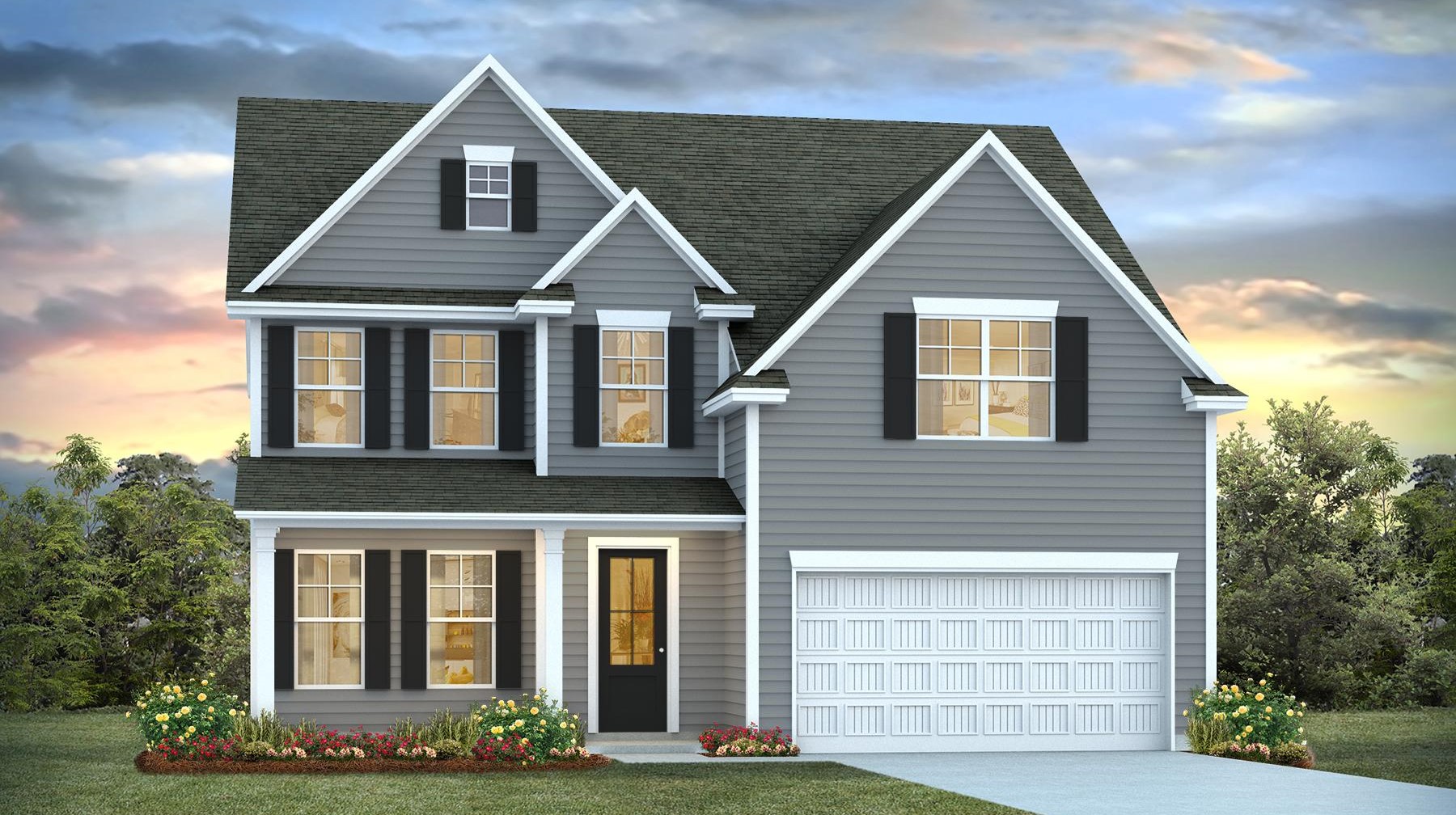 Forrester E elevation with a 2-car garage for sale near Lake Murray, SC.