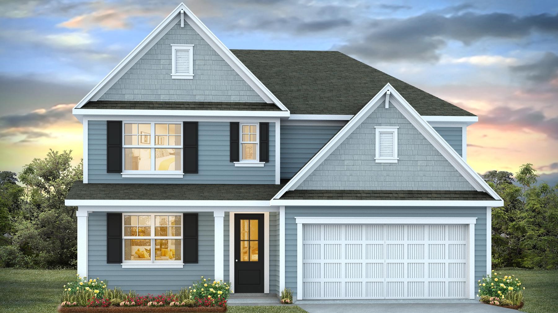 Harbor Oak covered front porch featuring 4 bedrooms and 3 bathrooms