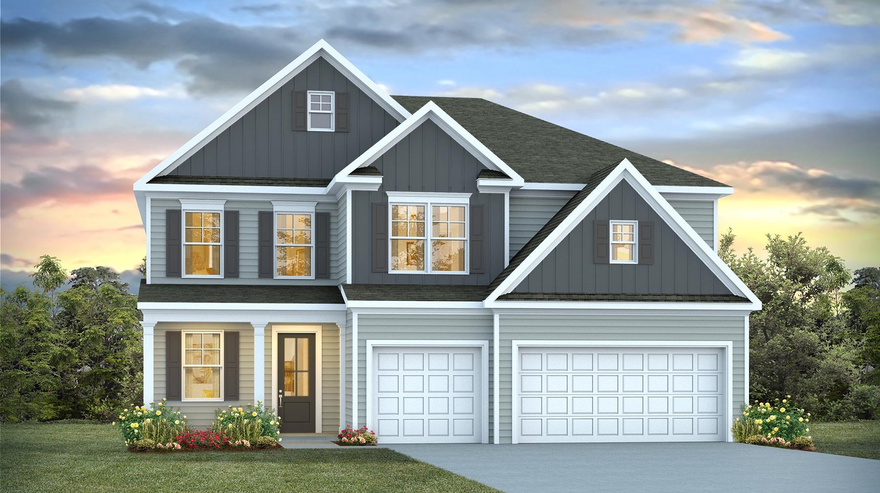 Two-story, 6-bedroom home for sale in Shell Pointe with a 3-car garage and covered porches