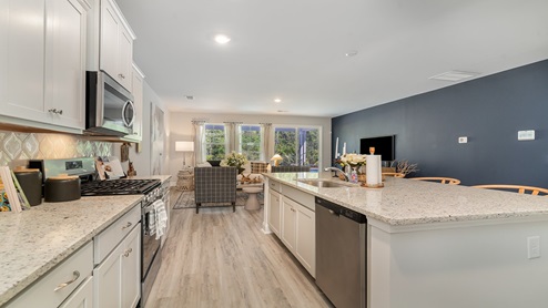 The kitchen and living areas are open concept